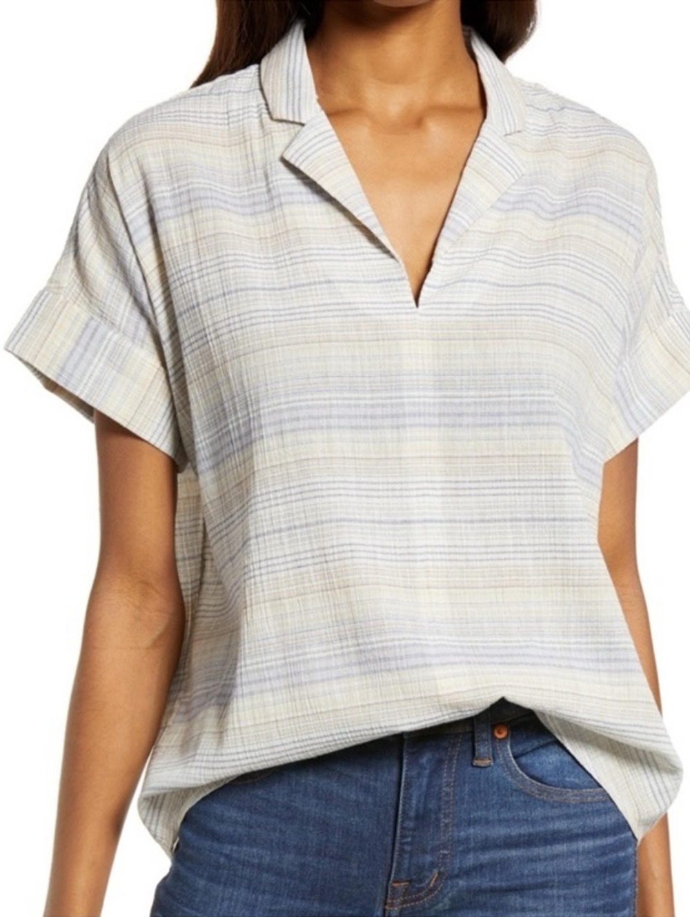 Madewell 100% Cotton Crinkle Hayden V-neck Popover Top
